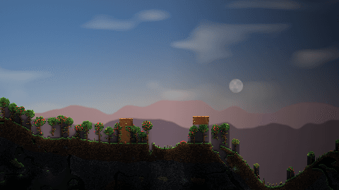 A camp on a ridge under the moon